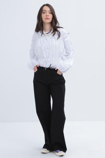 Allday S77117A0 Siyah Kadın Geniş Paça Gabardin Pantolon
