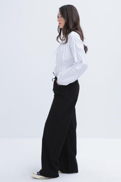 Allday S77117A0 Siyah Kadın Geniş Paça Gabardin Pantolon