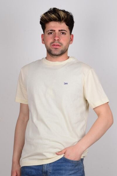 Lee L60UFQ102 Krem Önü Yazılı Bisiklet Yaka Erkek T-shirt