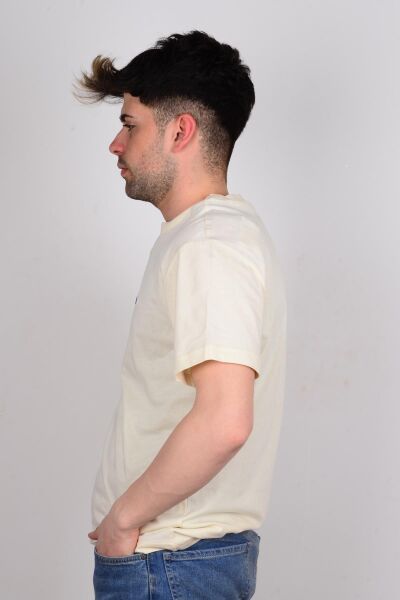 Lee L60UFQ102 Krem Önü Yazılı Bisiklet Yaka Erkek T-shirt