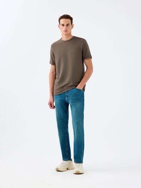 Loft 2039564 Koyu Haki ErkekTaktik Kollu Regular Fit Bisiklet Yaka T-Shirt