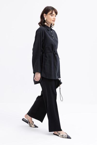 Allday S50247A0 Siyah Kadın Yarım Ptlı Beli Bağcık İpli Tunik