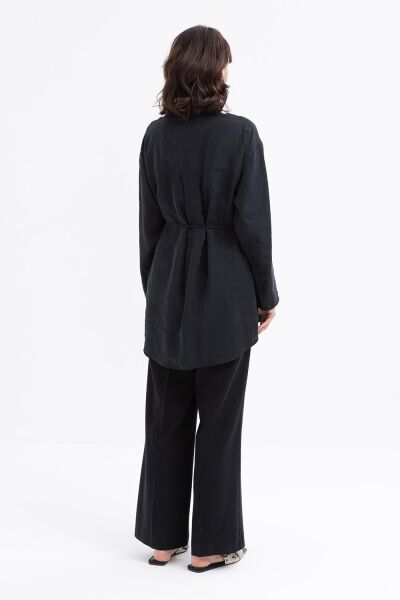 Allday S50247A0 Siyah Kadın Yarım Ptlı Beli Bağcık İpli Tunik