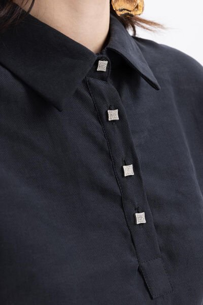 Allday S50247A0 Siyah Kadın Yarım Ptlı Beli Bağcık İpli Tunik