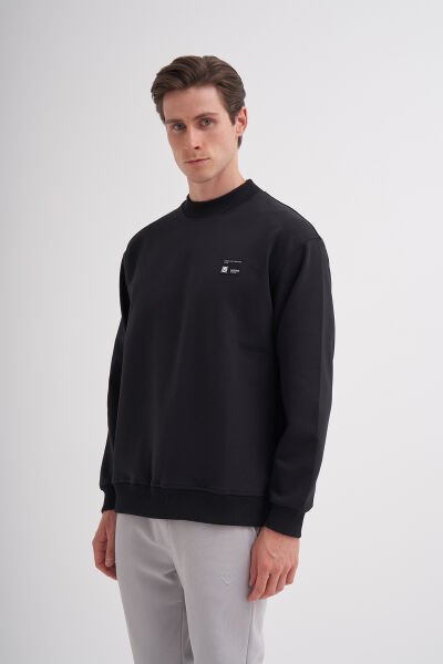 Cazador 52480 Siyah Erkek Bisiklet Yaka Relax Fit 2 İplik Sweatshirt
