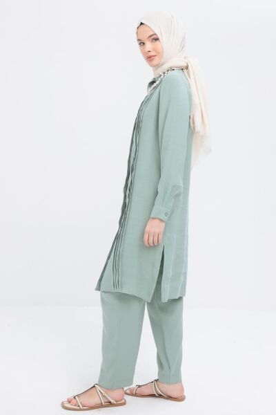 Allday S30086A0 Mint Kadın Nervrlü Yrtmaçlı Modal Pantolonlu Takım