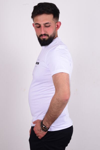 Cazador 24YCEEO04272 Beyaz Erkek Slim Fit Bisiklet Yaka Dar Kesim Yazı Detaylı Tşört