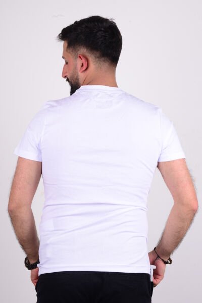 Cazador 24YCEEO04272 Beyaz Erkek Slim Fit Bisiklet Yaka Dar Kesim Yazı Detaylı Tşört