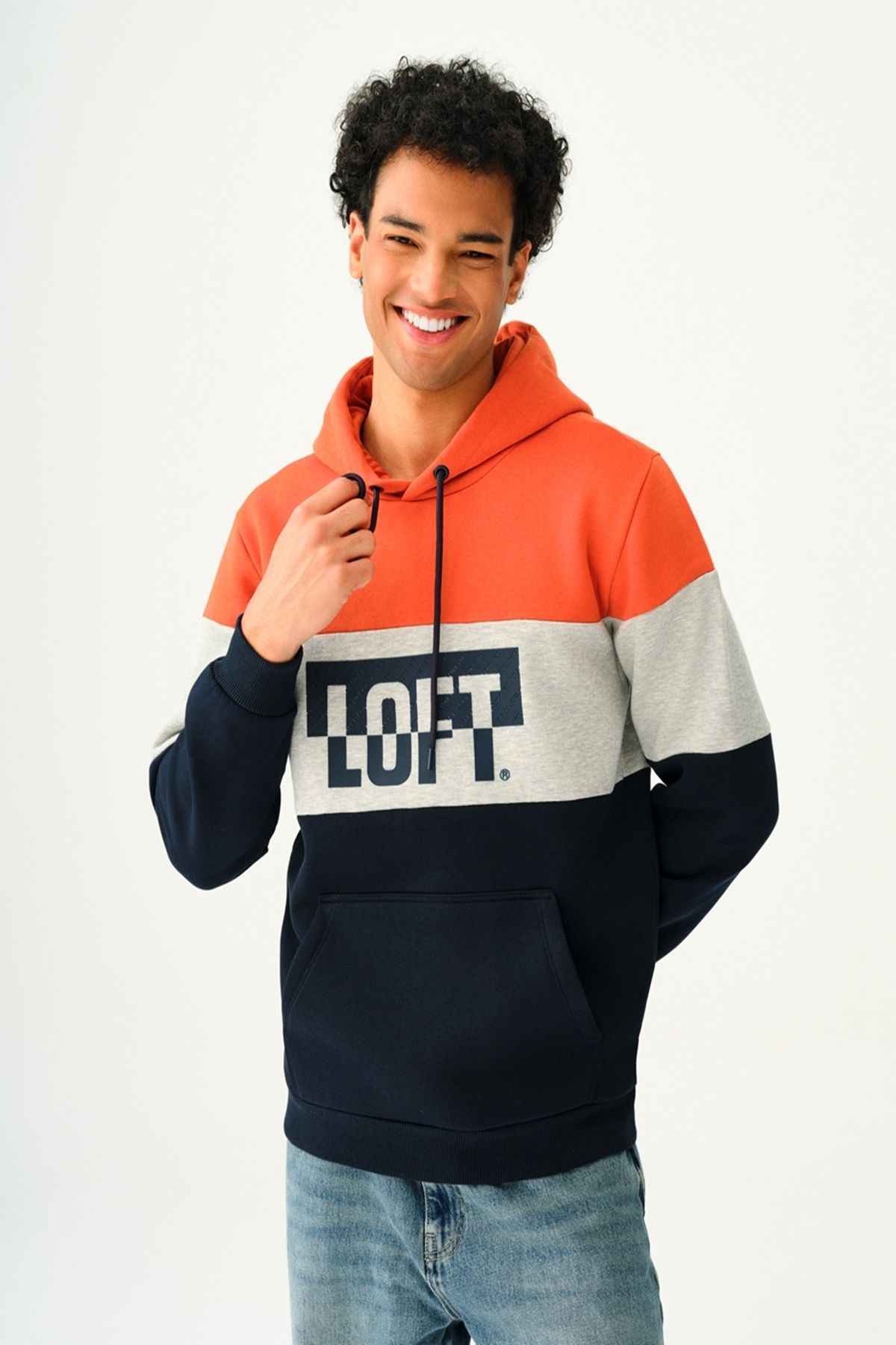 Loft 2037267 Turuncu Erkek Kabartma Loft Yazılı Kapüşonlu Kanguru Cepli Sweat