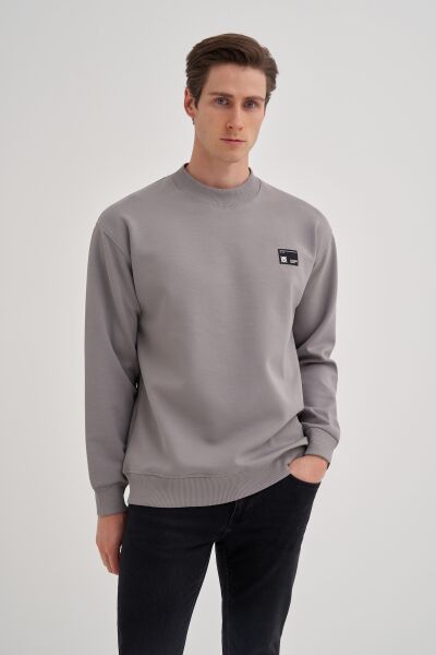 Cazador 52480 Gri Erkek Bisiklet Yaka Relax Fit 2 İplik Sweatshirt