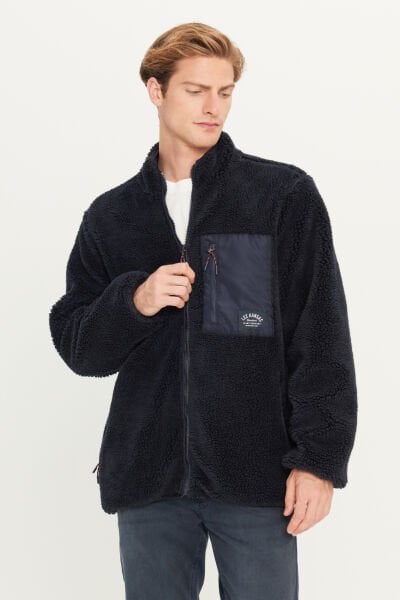 Lee L242446410 Lacivert Erkek Çok Cepli Yarım Boğazlı Önden Femuar Detaylı  Sherpa Ceket