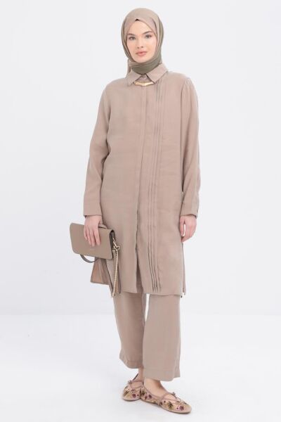 Allday S30086A0 Vizon Kadın Nervrlü Yrtmaçlı Modal Pantolonlu Takım