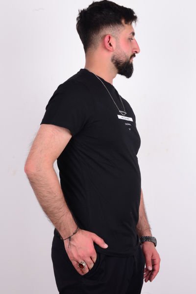 Cazador 24YCEEO04272 Siyah Erkek Slim Fit Bisiklet Yaka Dar Kesim Yazı Detaylı Tşört