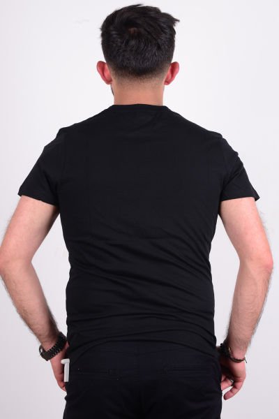 Cazador 24YCEEO04272 Siyah Erkek Slim Fit Bisiklet Yaka Dar Kesim Yazı Detaylı Tşört