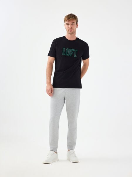 Loft 2040075 Siyah Erkek Bisiklet Yaka Önü Yazılı Detaylı Regular Fit T-shirt
