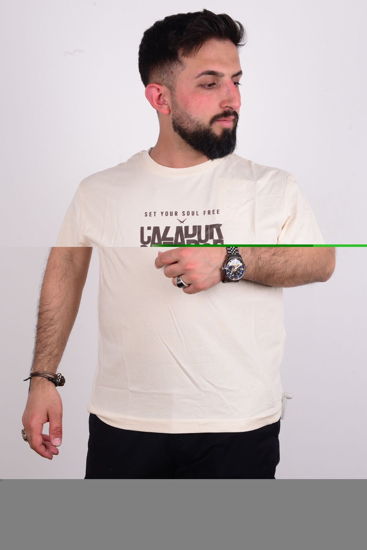 Cazador 24YCEEO04225 Bej Erkek Regular Fit Bisiklet Yaka Normal Kesim Tşört