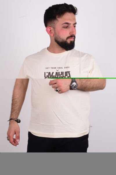 Cazador 24YCEEO04225 Bej Erkek Regular Fit Bisiklet Yaka Normal Kesim Tşört