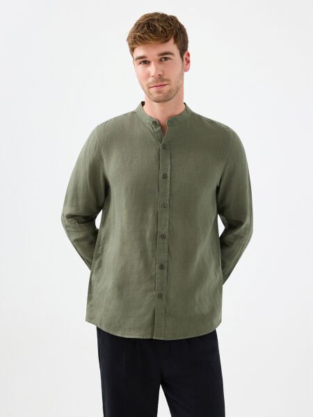 Loft 2038882 Haki Erkek Hakim Yaka Regular Fit Uzun Kol Gömlek