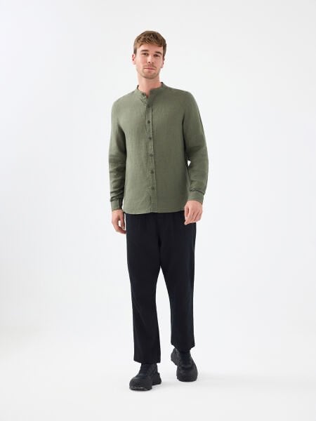 Loft 2038882 Haki Erkek Hakim Yaka Regular Fit Uzun Kol Gömlek