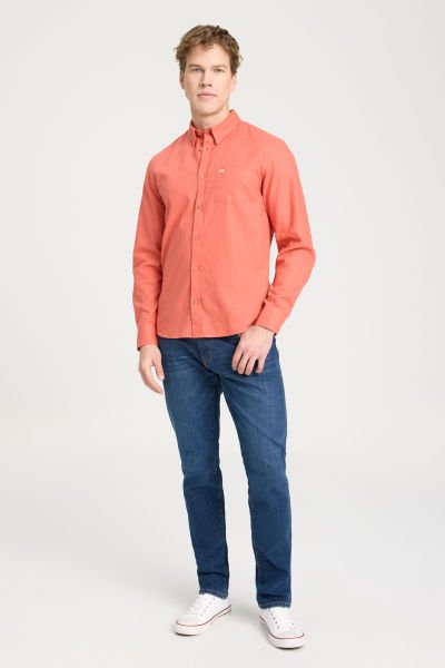 Wrangler W5MY20527933L Turuncu Erkek Regular Fit Normal Kesim %100 Pamuk Gömlek