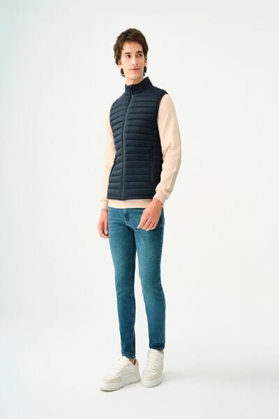 Loft 2033222 Lacivert Erkek Sıfır Kollu Boydan Fermuarlı Şişme Yelek