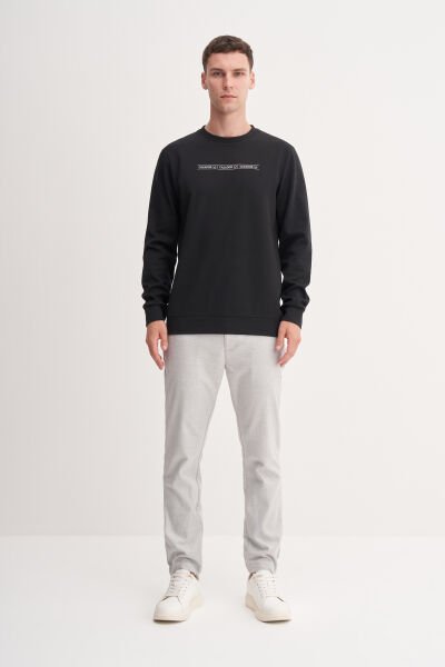 Cazador 53270 Siyah Erkek Bisiklet Yaka Önü Baskılı Regular Fit Sweatshirt