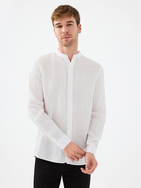 Loft 2038882 Beyaz Erkek Hakim Yaka Regular Fit Uzun Kol Gömlek