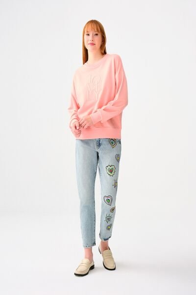 Loft 2038201 Pudra Pembe Kadın Bisiklet Yaka LOVEY Baskılı 2 İplik Sweat