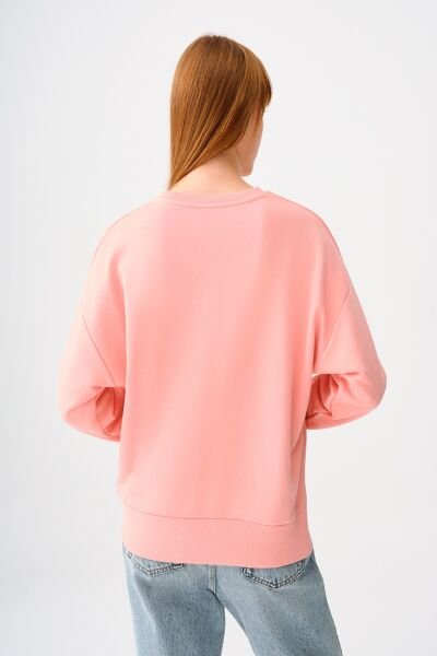 Loft 2038201 Pudra Pembe Kadın Bisiklet Yaka LOVEY Baskılı 2 İplik Sweat