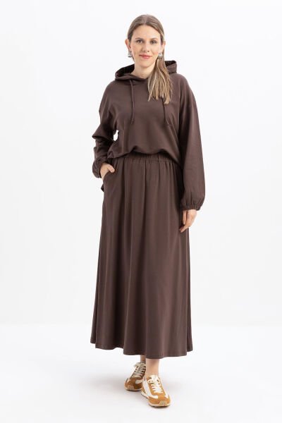 Allday S32038A0 Kahve Kadın Kapişonlu Etekli Takım