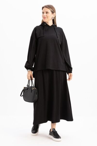 Allday S32038A0 Siyah Kadın Kapişonlu Etekli Takım