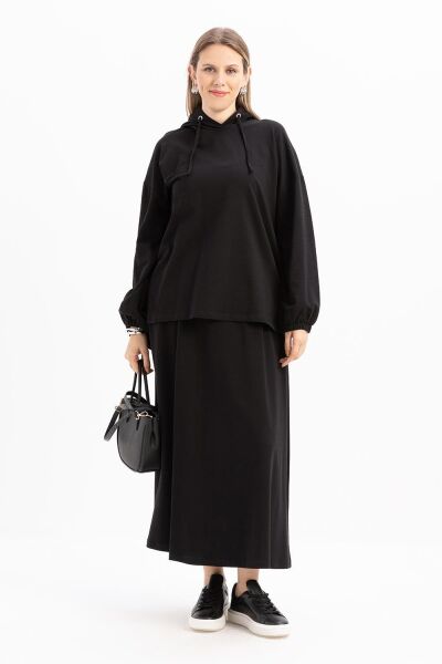 Allday S32038A0 Siyah Kadın Kapişonlu Etekli Takım