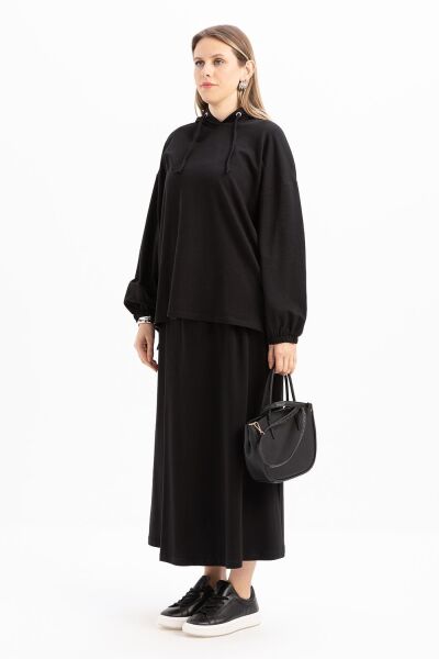 Allday S32038A0 Siyah Kadın Kapişonlu Etekli Takım