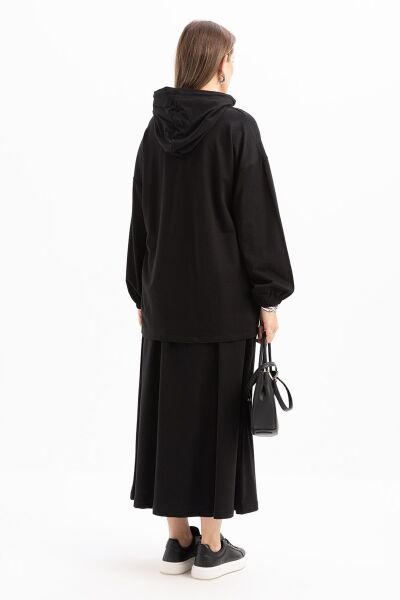 Allday S32038A0 Siyah Kadın Kapişonlu Etekli Takım