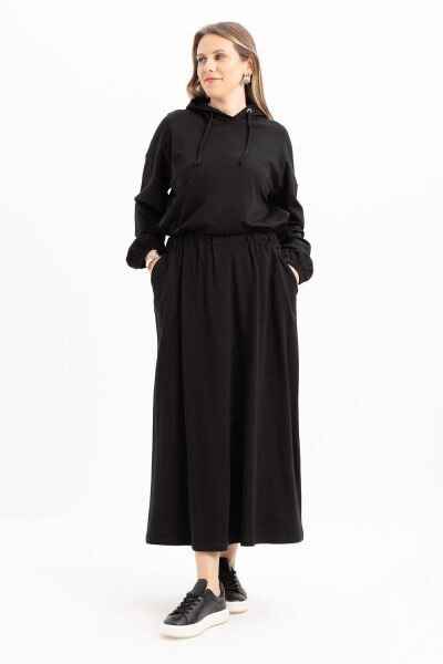 Allday S32038A0 Siyah Kadın Kapişonlu Etekli Takım