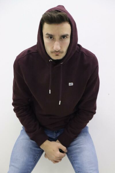 Lee L80YRY74 Erkek Bordo Kapüşonlu Sweat