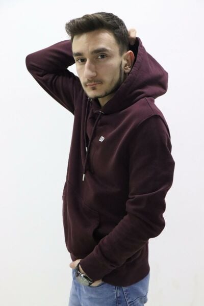 Lee L80YRY74 Erkek Bordo Kapüşonlu Sweat