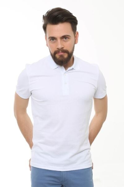 Cazador 22YCEEO04613 Erkek Beyaz Polo Yaka T-shirt