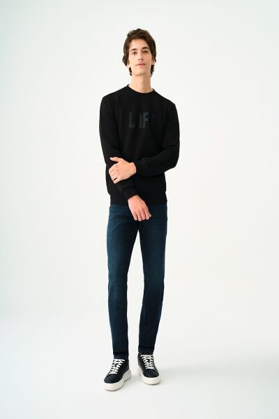 Loft 2037363 Siyah Erkek Lastik Kabartmalı İçi Polarlı Bisiklet Yaka Üç İplik Sweat