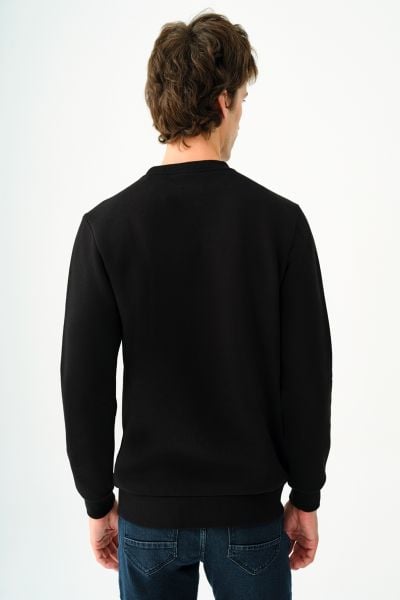 Loft 2037363 Siyah Erkek Lastik Kabartmalı İçi Polarlı Bisiklet Yaka Üç İplik Sweat