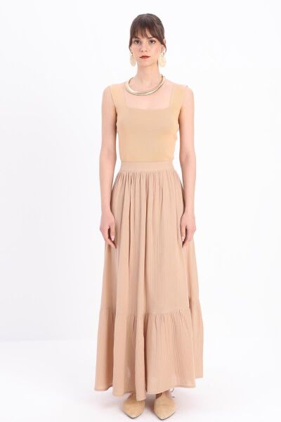 Allday 24DS62059AL0 Bej Kadın Müslim Kumaş Kloş Etek