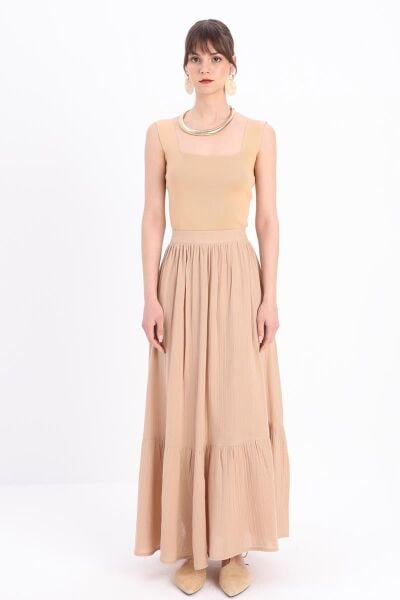 Allday 24DS62059AL0 Bej Kadın Müslim Kumaş Kloş Etek