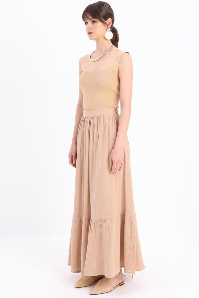 Allday 24DS62059AL0 Bej Kadın Müslim Kumaş Kloş Etek