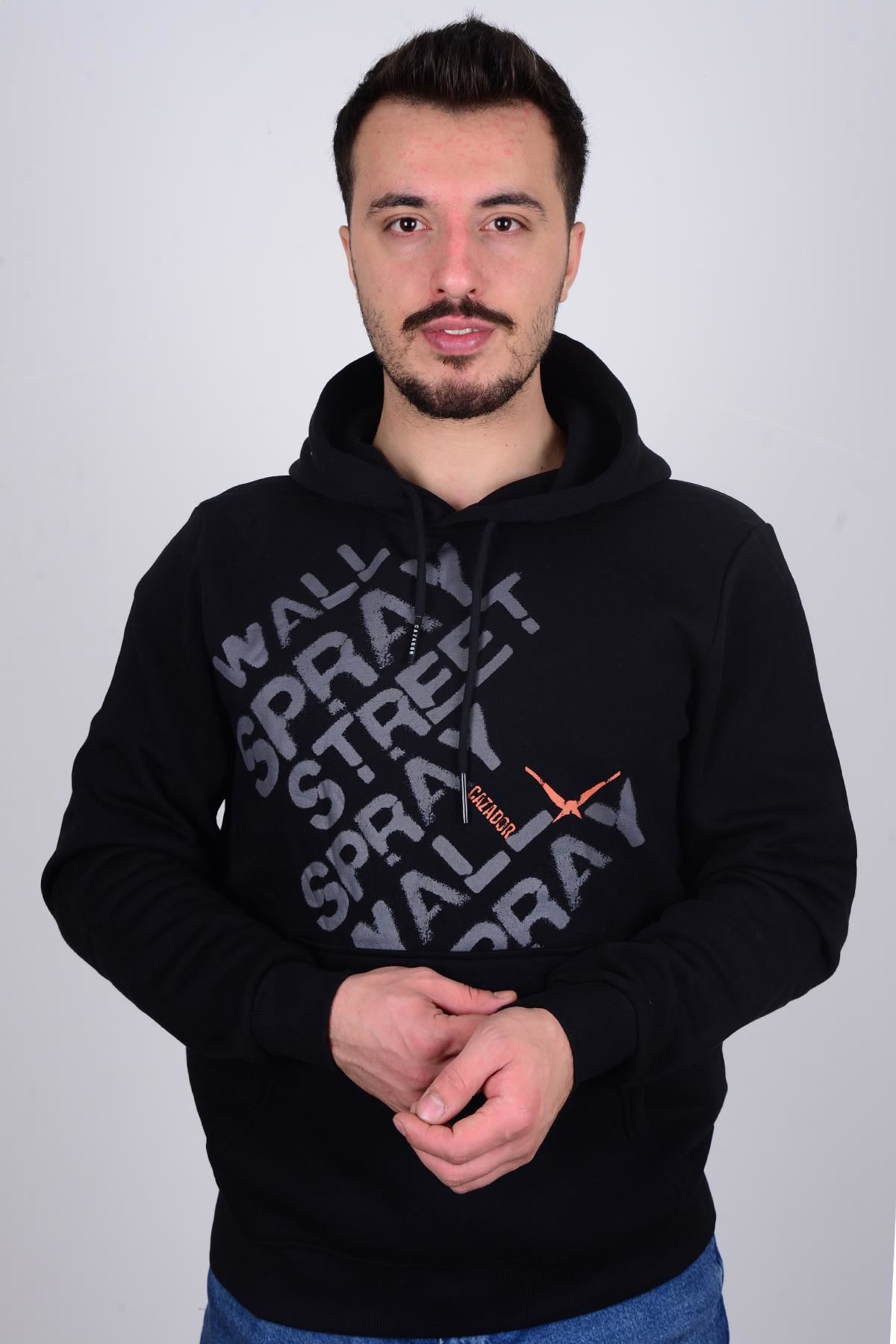 Cazador 5133 Siyah Önü Yazılı Kapüşonlu Erkek Sweat