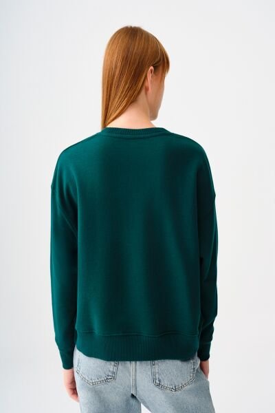 Loft 2038202 Yeşil Kadın Baskılı Bisiklet Yaka Extra Geniş Belli Sweat