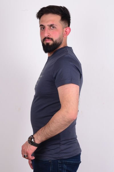 Cazador 24YCEEO04024 Antrasit Erkek Slim Fit Bisiklet Yaka Dar Kesim Yazı Detaylı Tşört