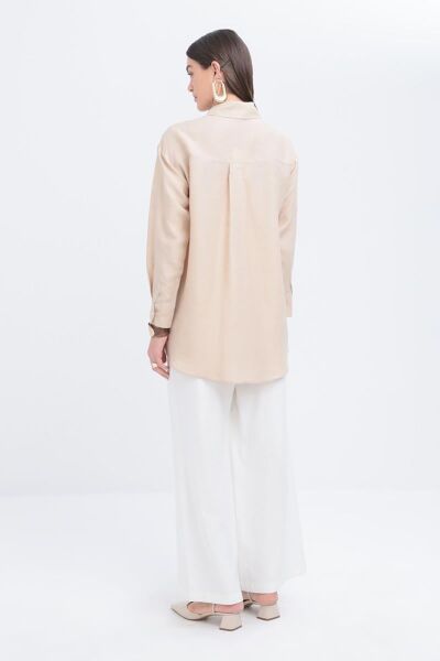 Allday S51317A0 Bej Kadın Nakışlı Keten Gömlek