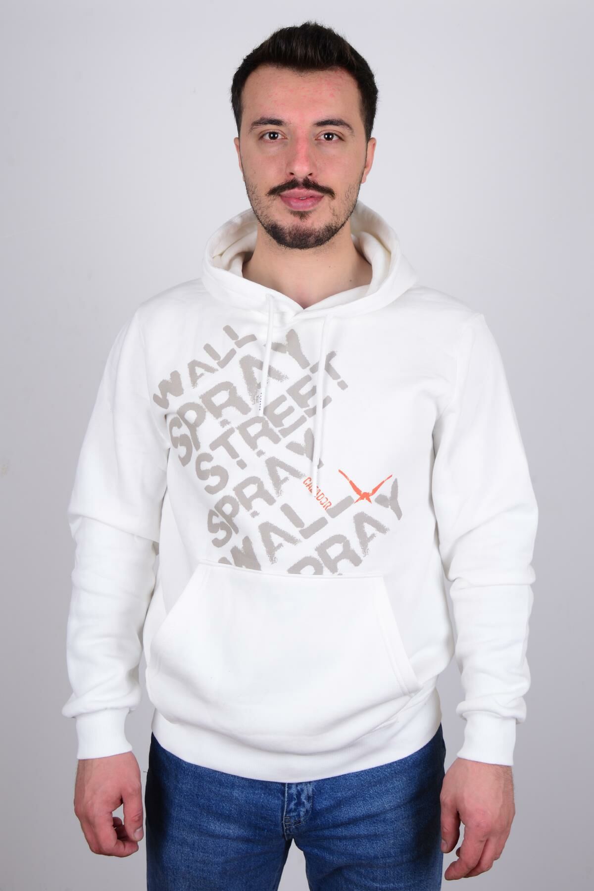 Cazador 5133 Ekru Önü Yazılı Kapüşonlu Erkek Sweat