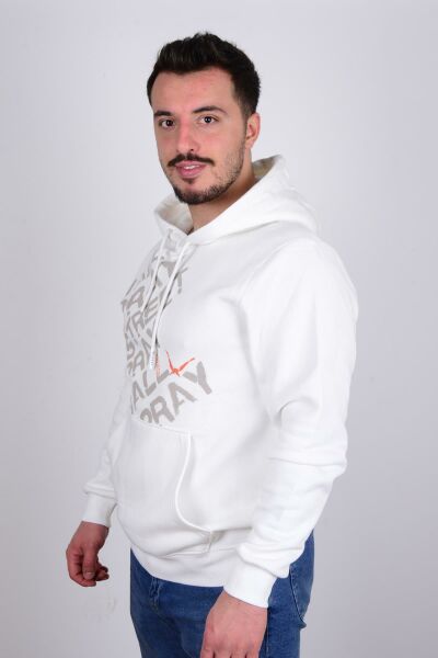 Cazador 5133 Ekru Önü Yazılı Kapüşonlu Erkek Sweat