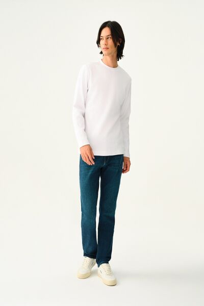 Loft 2033363 Beyaz Erkek Bisiklet Yaka Lif Desenli Regular Fit Sweat Tshirt